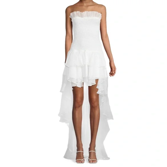 Caroline constas Lola smocked silk blend high low gown nwt large - Picture 3 of 6